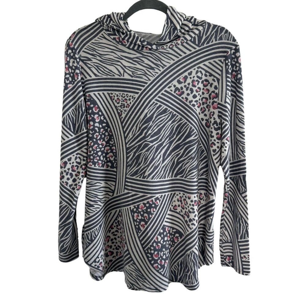 honeyme multi print lightweight pullover hoodie large